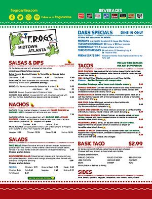 FROGS Food Menu